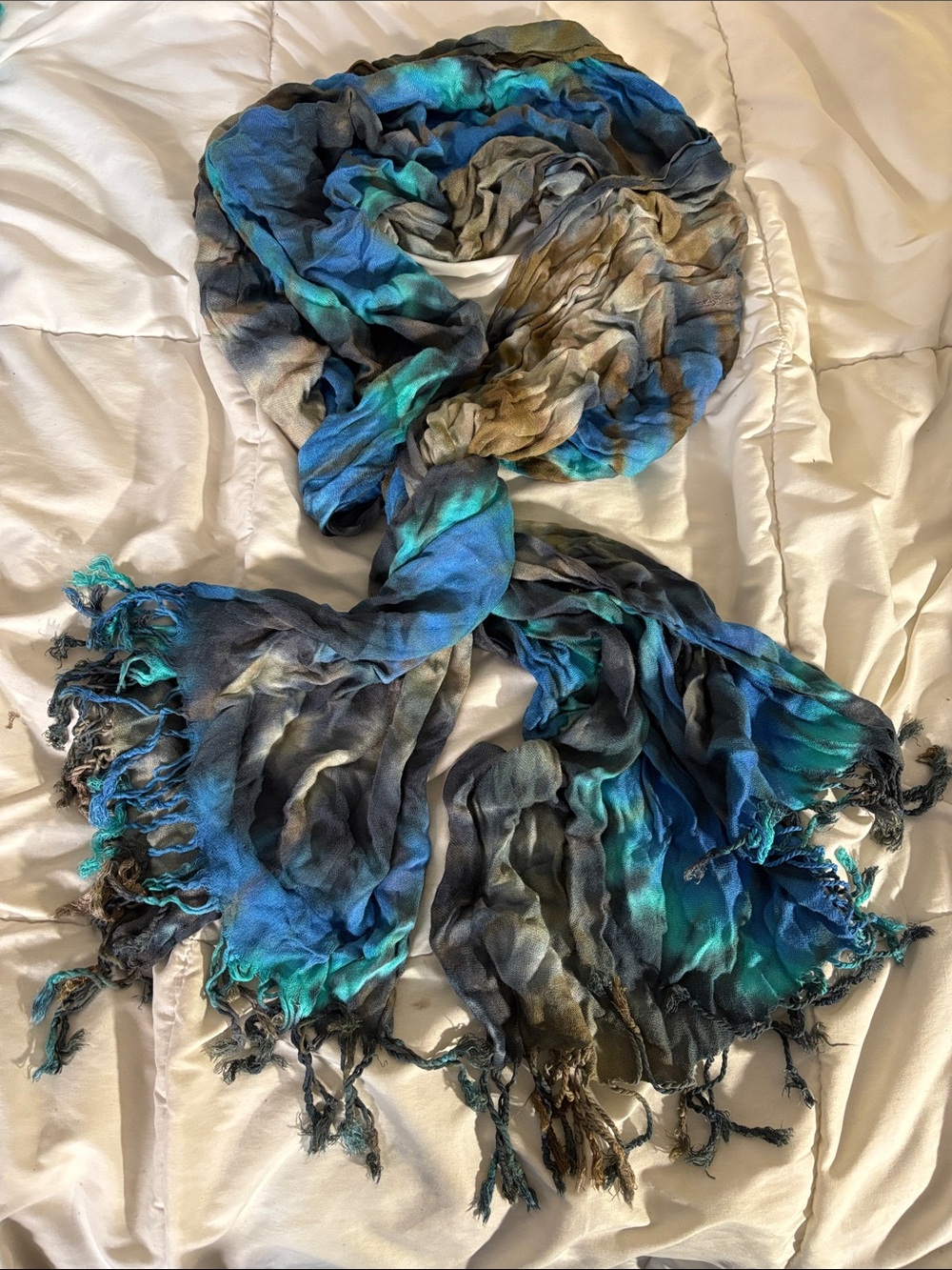 Brightly Twisted Tie Dye Fringed Shawl / Scarf